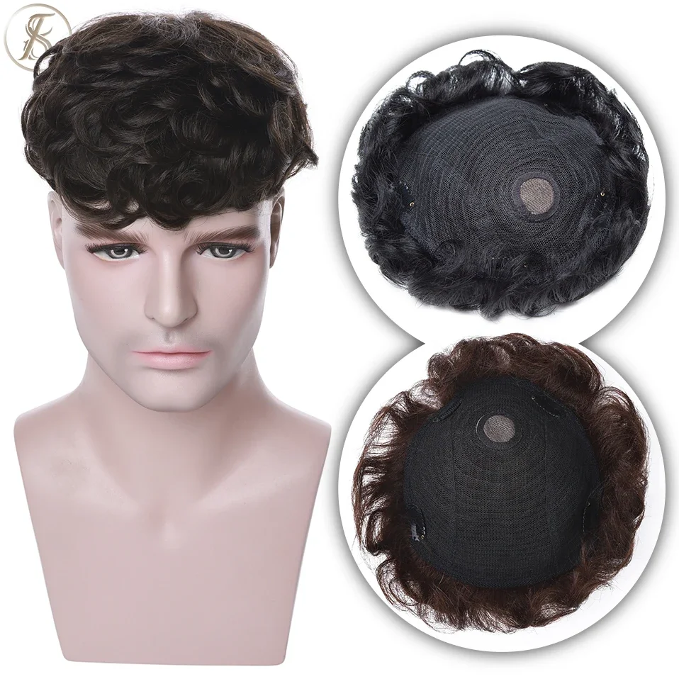 TESS Human Hair 16x19cm Men Toupee Clip In Hair Extensions Topper Replacement System 4Inch Capillary Prothesis 35g Male Hair Wig