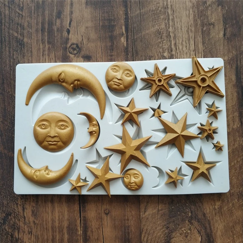 Star Moon Face Shaped Chocolate Mold 3D Fondant Mould Cake DIY Supplies Professional Baking Tools Handmade Soap Mold DropShip