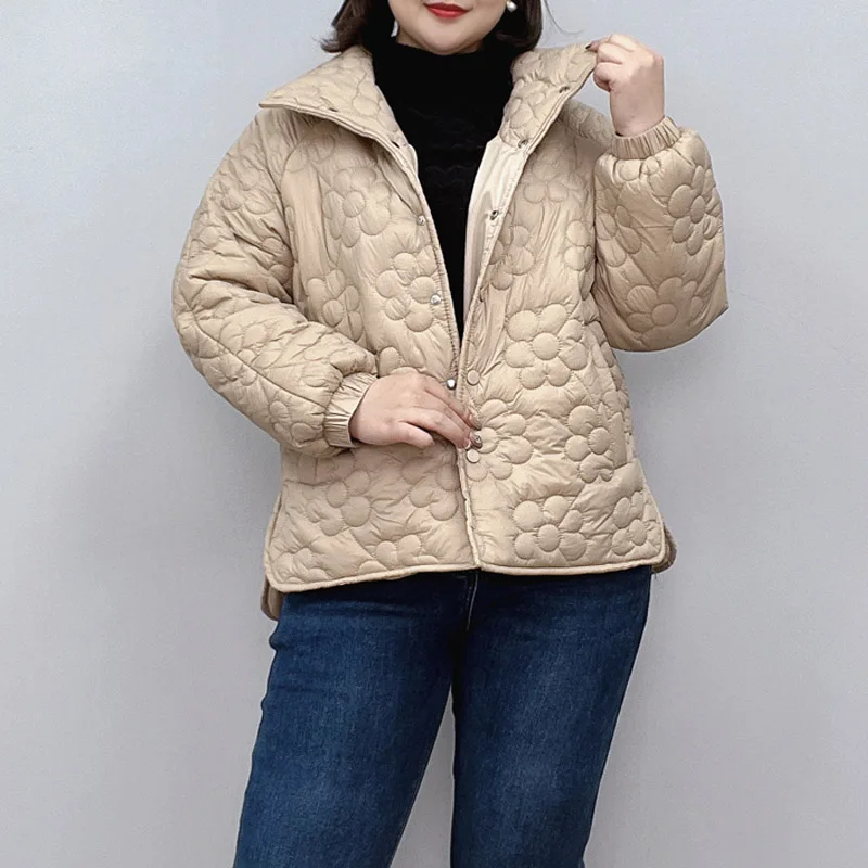 Women's Casual Padded Coat with Stand Collar, Loose Flowers Cotton Jacket, Winter Parka, Plus Size, 4XL, New