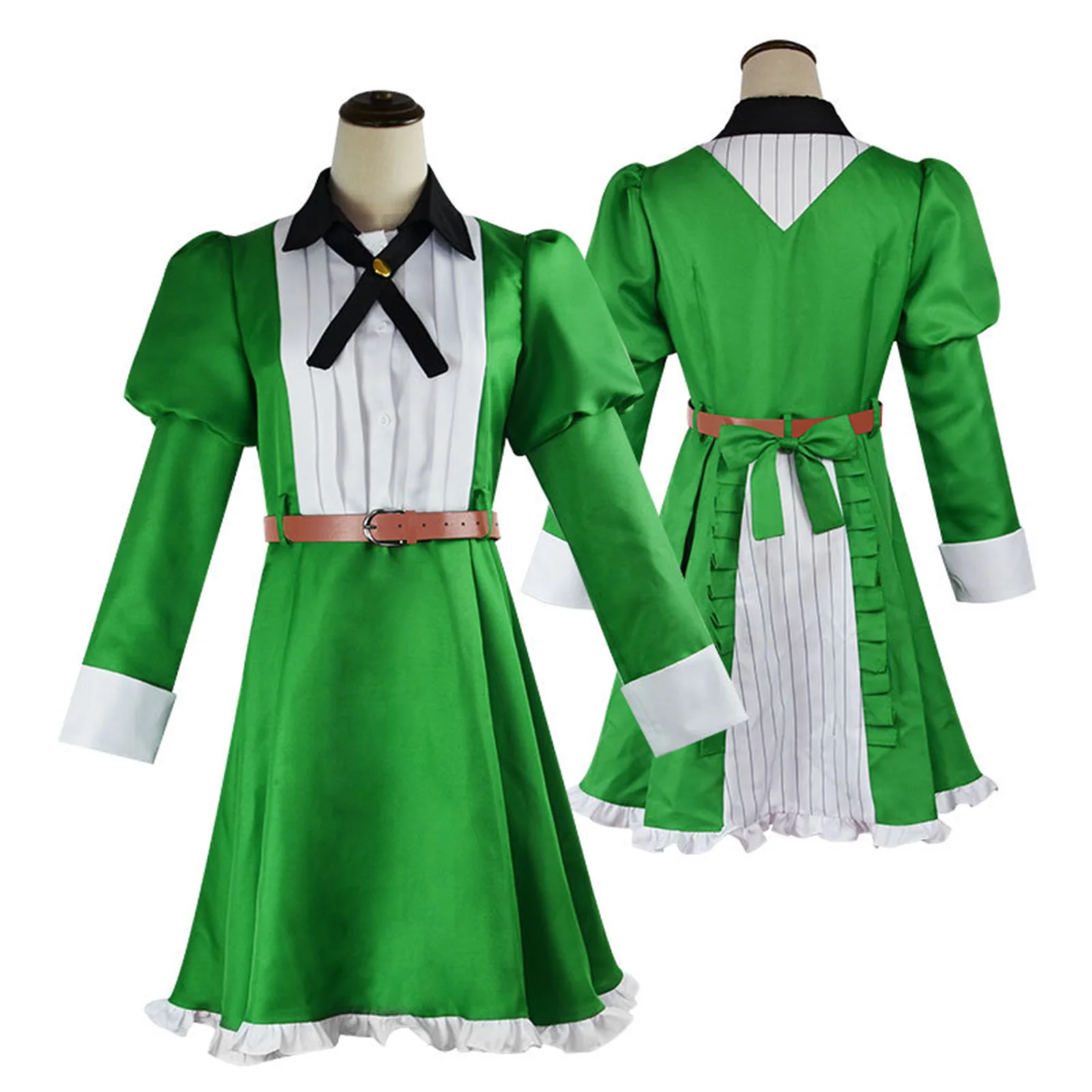 Iwanaga Cosplay Anime com Peruca para Mulheres, Terno de Cabelo Loiro Curto, Vestido Verde, Festa de Carnaval de Halloween