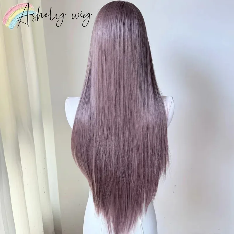 Doce 2025 rosa roxo 13x4 perucas 26 polegada longa reta haiti uso diário wear and go peruca dianteira do laço sem cola sintético la