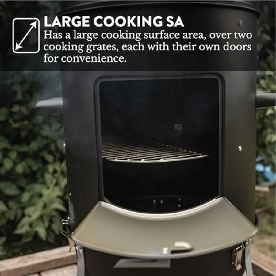 مدخن عمودي 18 بوصة مدخن فحم عالي التحمل متعدد الأغراض شواية فحم مدخن لسهولة التجميع في الهواء الطلق