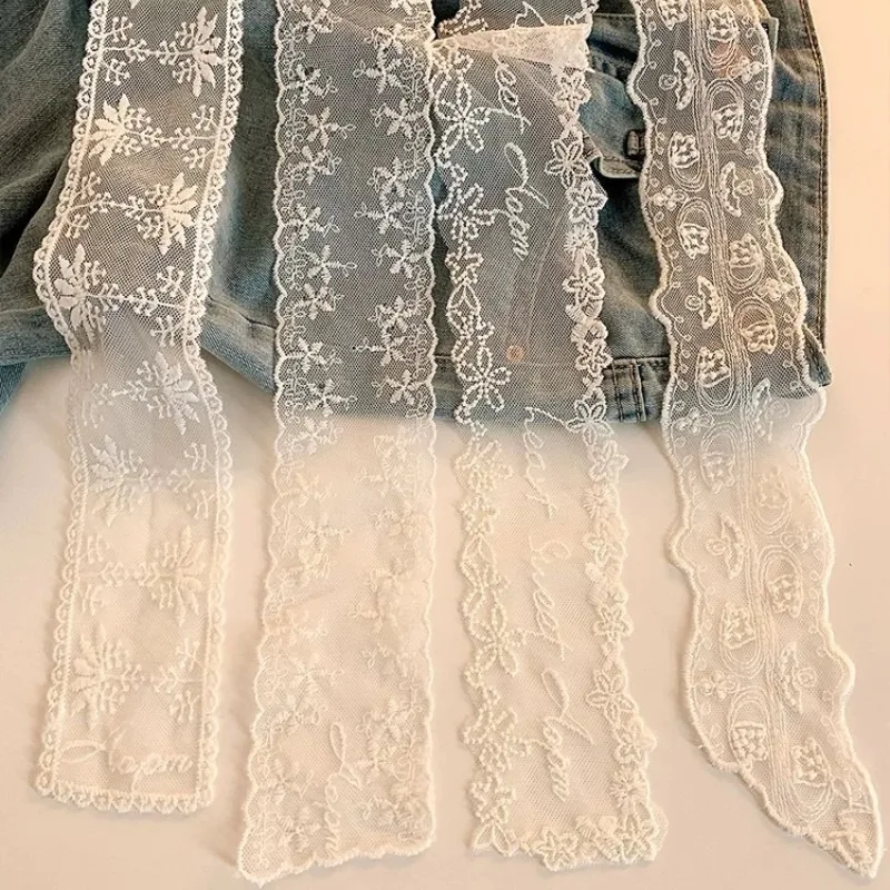 New Black White Long Lace Flower Embroidery Scarf Multifunctional Hair Tie Waist Belt Flowing Ribbon Women Premium Breathable view 4