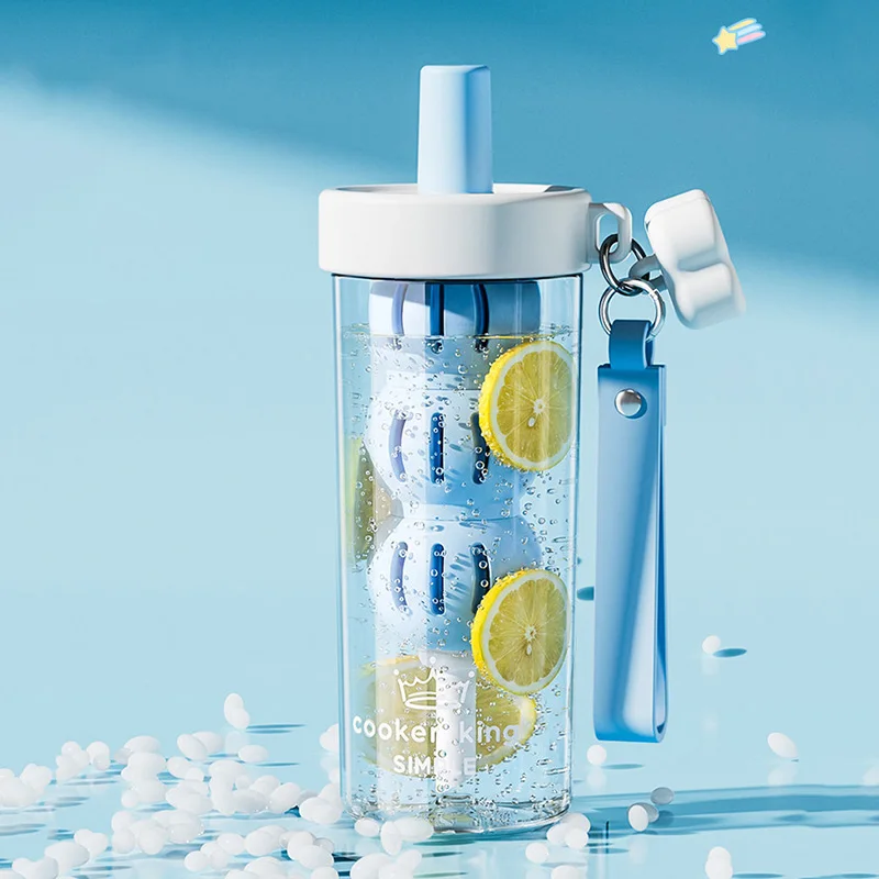 COOKER KING Tritan Straw Water Cup Leak-proof Fruit Tea Cups with Spherical Tea Infuser Summer Cold Drink Plastic Mug for Travel view 5