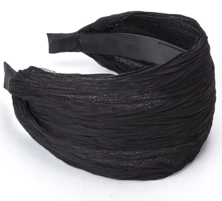 Breites Haarband für Damen, Plissierter Netzstoff-Haarreif, Eleganter Rutschfester Turban-Haarreif, Haaraccessoires für den Alltag im Büro – Detail 6