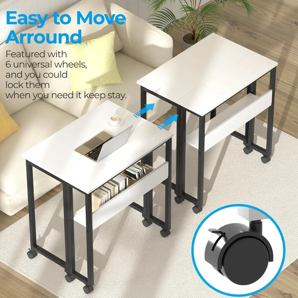 مكتب دوار مدمج مع رف تخزين - مكتب كمبيوتر قابل للطي مقاس 24.8 بوصة للمساحات الصغيرة وسهل التجميع.