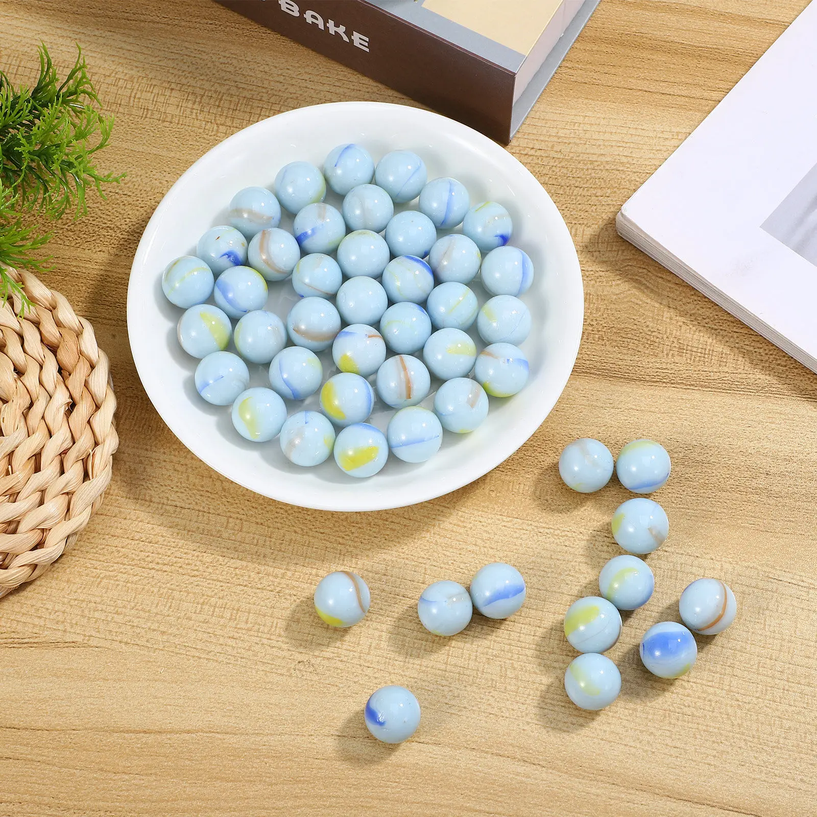 50Pcs 16Mm Glass Marbles Milk White Patterned High-Performance Craft Beads Lightweight Portable Safe for Kids Play DIY Art Glass