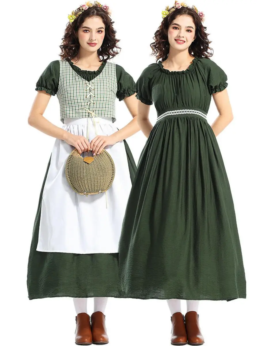 loween Victorian Colonial Dr een Plaid Skirt Suiting Women's Faion Ethnic Stage Costume Polyester Spring 2024