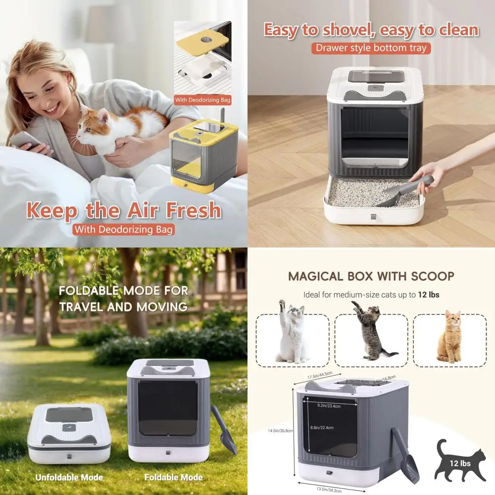 

Premium Enclosed Cat Litter Box with Lid, Spash-Proof Design, 3-Stage Use for Kittens to Adults, Easy Clean (White & Grey)