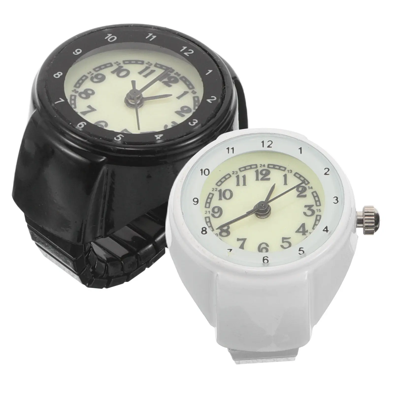 2Pcs Luminous Finger Ring Watch Stainless Steel Clock Ring for Men Women Glow in Dark Arabic Numeral Dial Retro