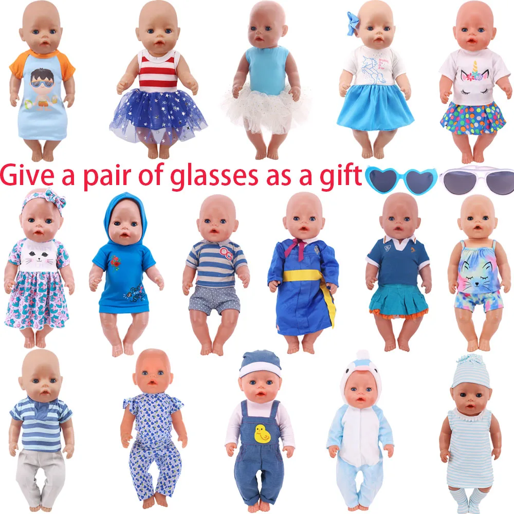 

Кукольная одежда синей серии/платье, очки, повседневный наряд для 43 см Born Baby, 18-дюймовая американская кукла, аксессуары для одежды, игрушки для девочек, подарки