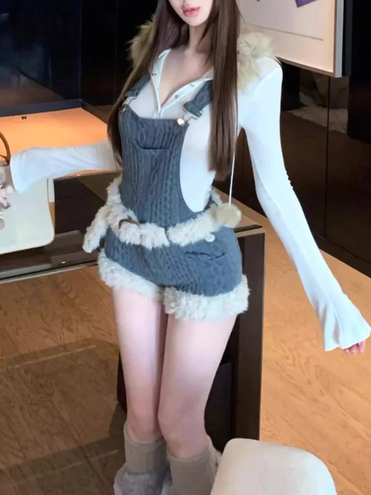 Combinaison en tricot amincissante avec bretelles pour femmes, pantalon droit taille haute, tendance de la mode automne-hiver...