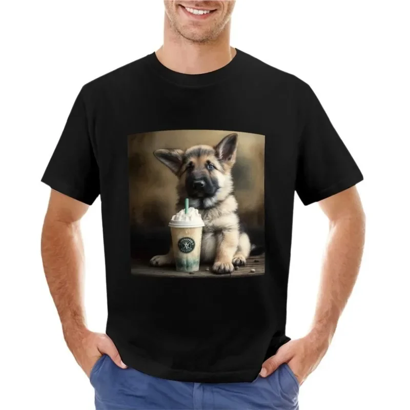 Adorable Puppuccino Design Featuring a German Shepherd Puppy T-Shirt Aesthetic clothing cute clothes designer t shirt men