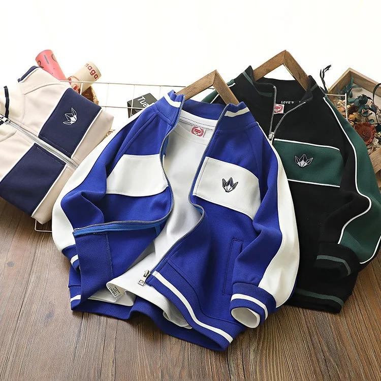 

Korean Spring Autumn Children Boy Sport Coats Elementary Boy Contrast Zipper Sweat Jackets School Boy Track Coats Kids Outwears