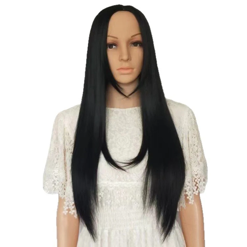 センターパート ロングストレート 黒人女性用ウィッグ ボタンメッシュ 化学繊維フィラメント 映画 セレブリティ コスプレ ヘアセット 日常着用