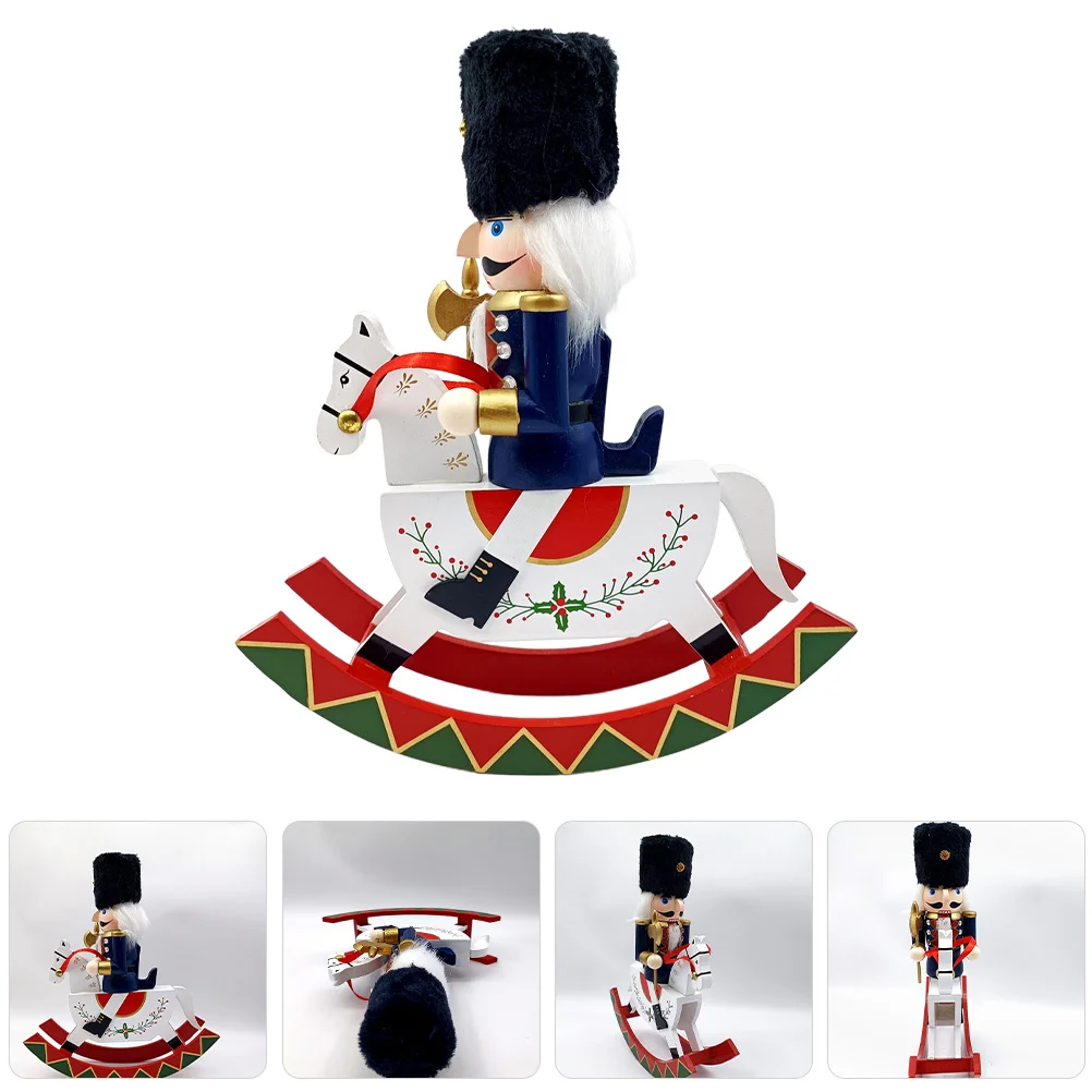 

Christmas Rocking Horse Wooden Nutcracker Soldier Handpainted Tabletop Home Holiday Decoration Xmas Nutcracker Ornament