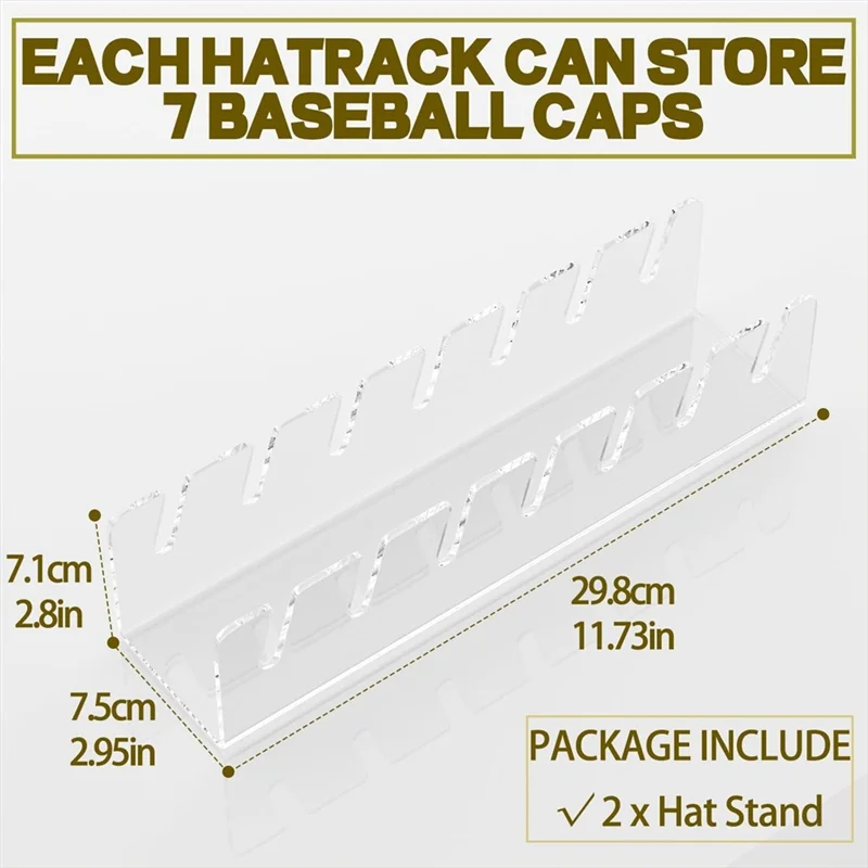 AB35-Hat Rack, 1Pcs No Install Acrylic Hat Organizer For 7 Baseball Caps,Hat Racks For Baseball,Transparent