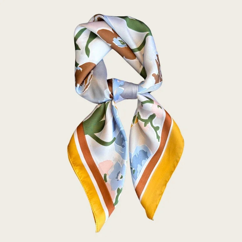 

Luxury Floral Print Soft Satin Scarf Women 70cm Spring Summer Bandana Neckerchief Versatile Hair Band Head Wrap Bag Scarf