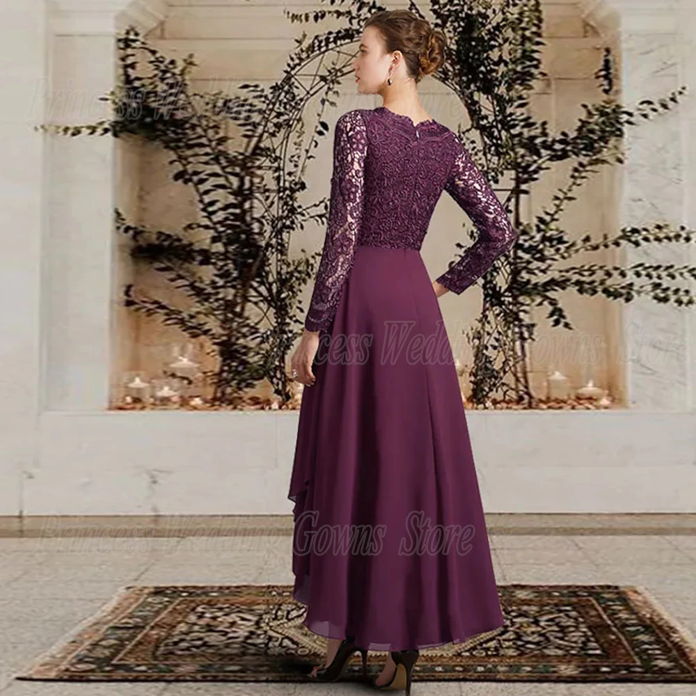 Elegante vestido de gasa para madre de la novia, manga larga de encaje hasta el suelo, vestido Formal de fiesta de boda, línea A, 2022