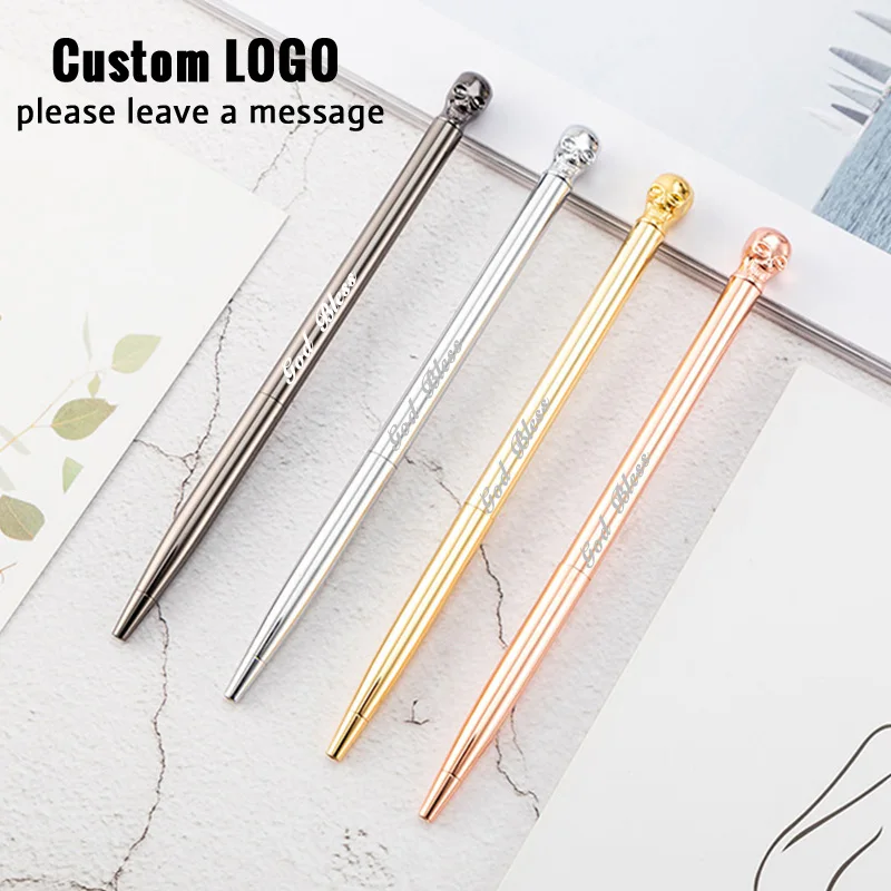 

Free Engraving Logo Metal Neutral Pen Creative Funny Lovely Skull Shape Metal Pen Student Supplies Signature Office Gift Pen