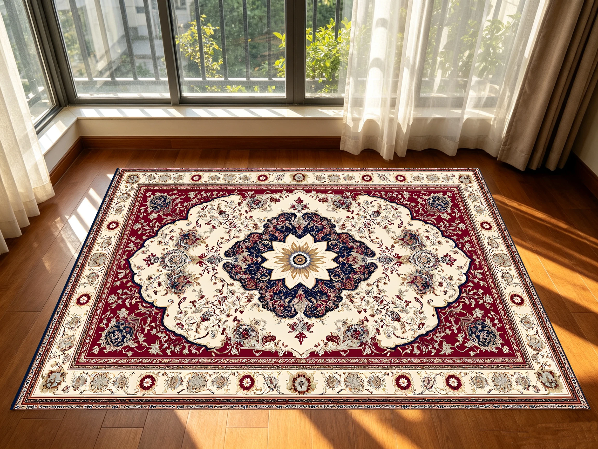 2D Large Rug in Red & Beige Retro Persian Pattern Soft & Comfortable, for Living Rooms & Bedrooms, Enhancing the Space
