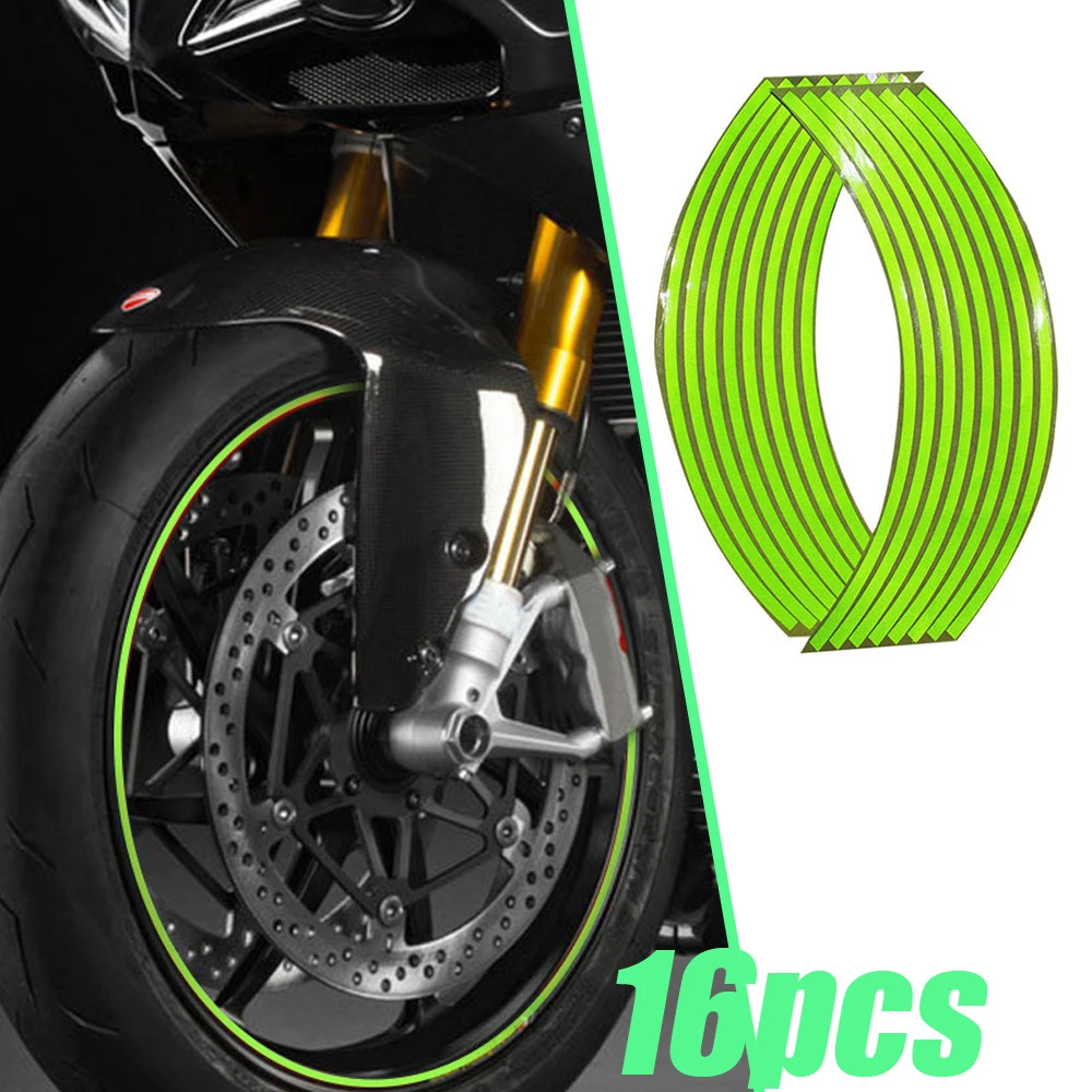 16pcs Motorcycle Rim Decorative Decal Motorcycle Wheel Stickers Strips Motorcycle Tire Reflective Sticker Motorbike Accessories