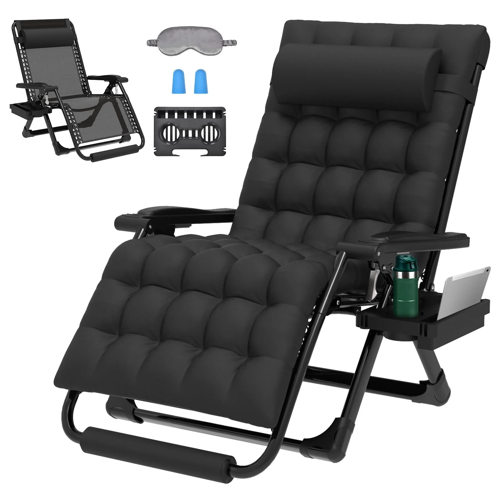 Oversized Zero Gravity Chair, 28In XXL 500LBS with Cushion Anti Gravity Recliner Lounge Chair with Aluminum Alloy Lock & Footrest, 90-170° Adjustable, for Lawn Patio Indoor Outdoor