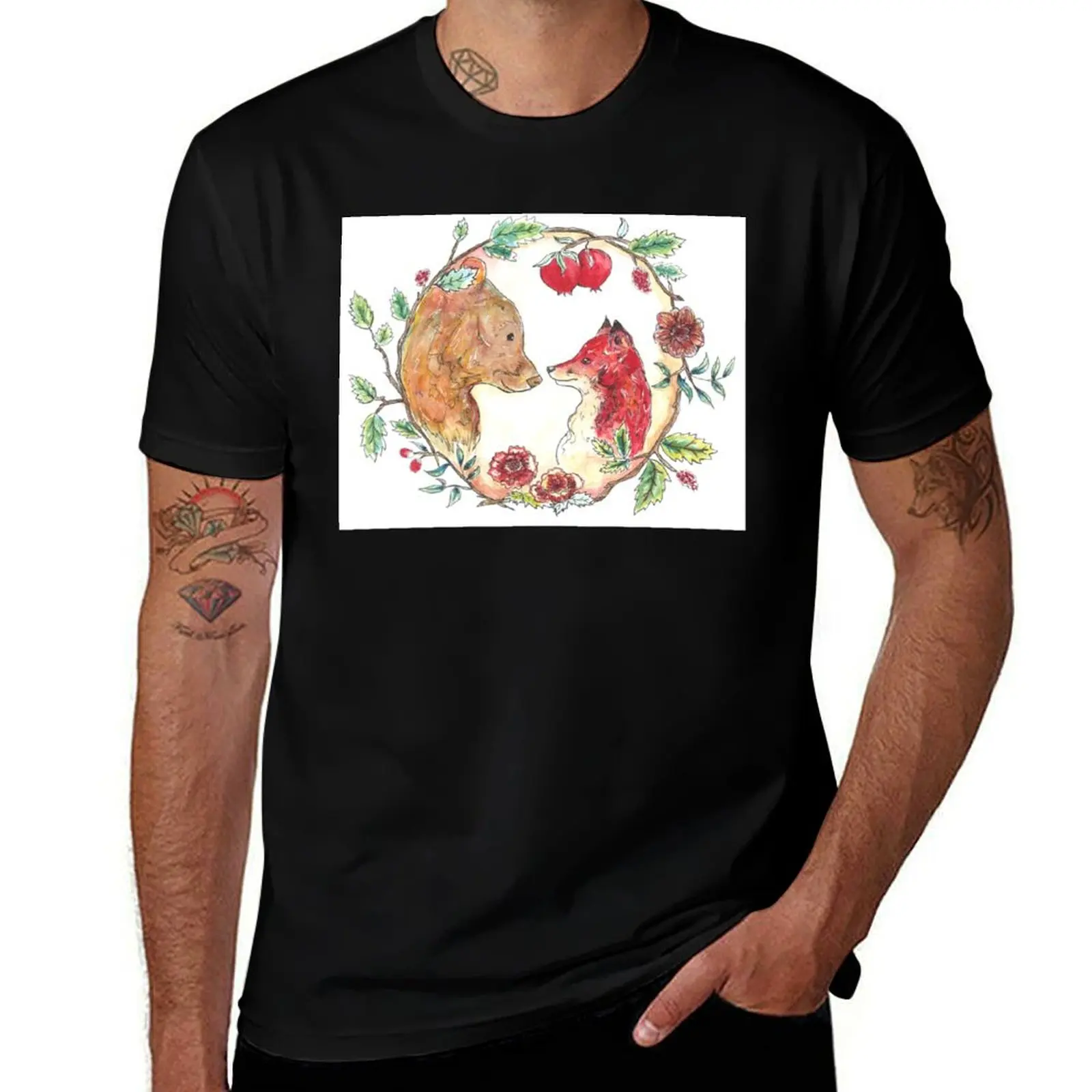 

The bear and the fox T-Shirt street wear Short sleeve tee customs design your own oversize t-shirts man t shirts for men cotton