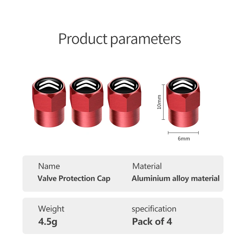 Tapa de válvula de neumático de coche, 4 piezas, cubierta antipolvo para Citroen C4, C3, C5, C1, C2, VTS, Berlingo, Celysee, Xsara, Picasso, Aircross