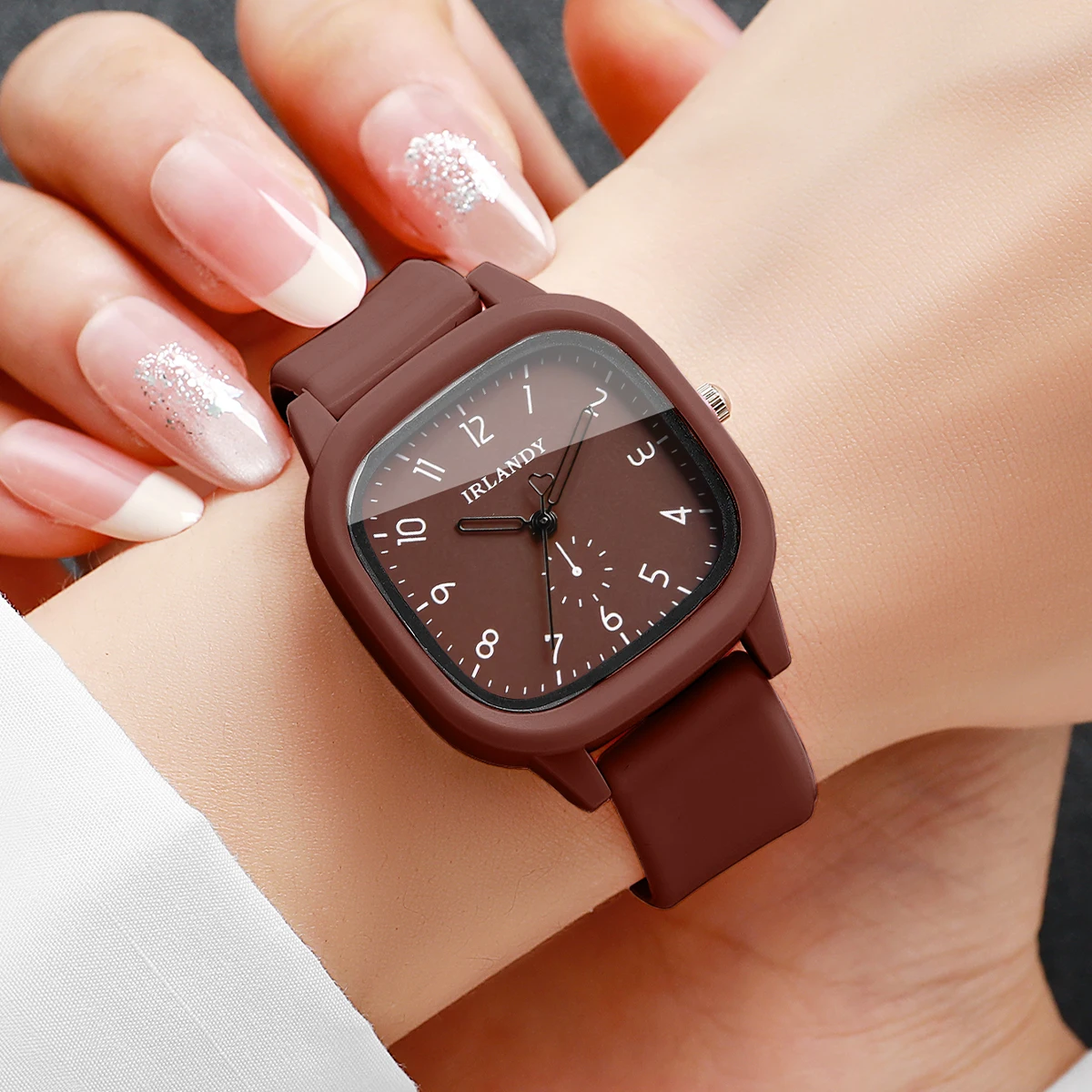 2PCS Fashion Square Arabic Dial Women Watches Set Casual Silicone Strap Quartz Wristwatch Reloj Mujer Girls Clock (Without Box)
