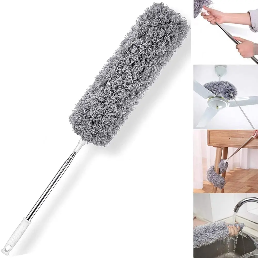 

Microfiber Feather Duster with Extendable Pole, 30-100 inches Extra Long Cobweb Duster for Cleaning, Bendable Head, Non-Scrat