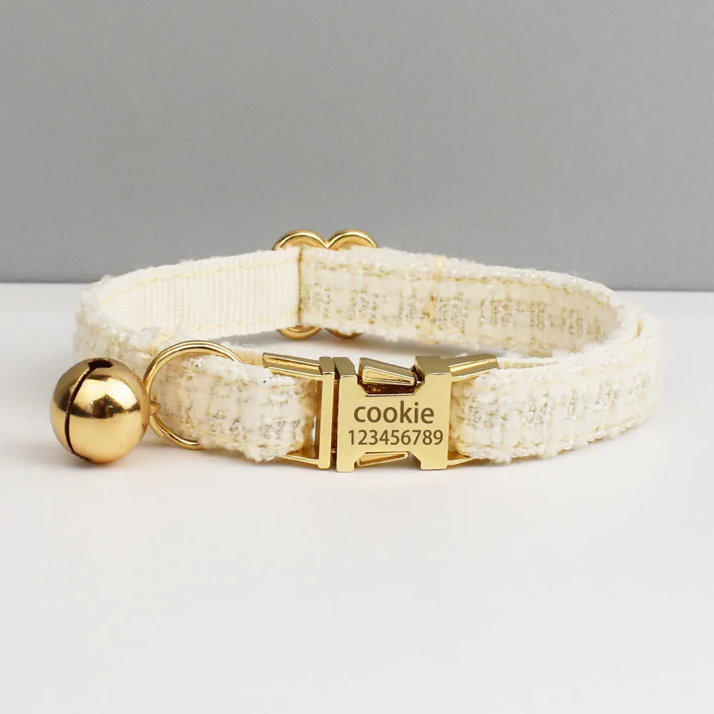 Personalisiertes Katzenhalsband- und Leine-Set aus Metallbeschlägen mit Glockengravur-ID-Tag für Haustierzubehör für Kätzchen – Detail 4