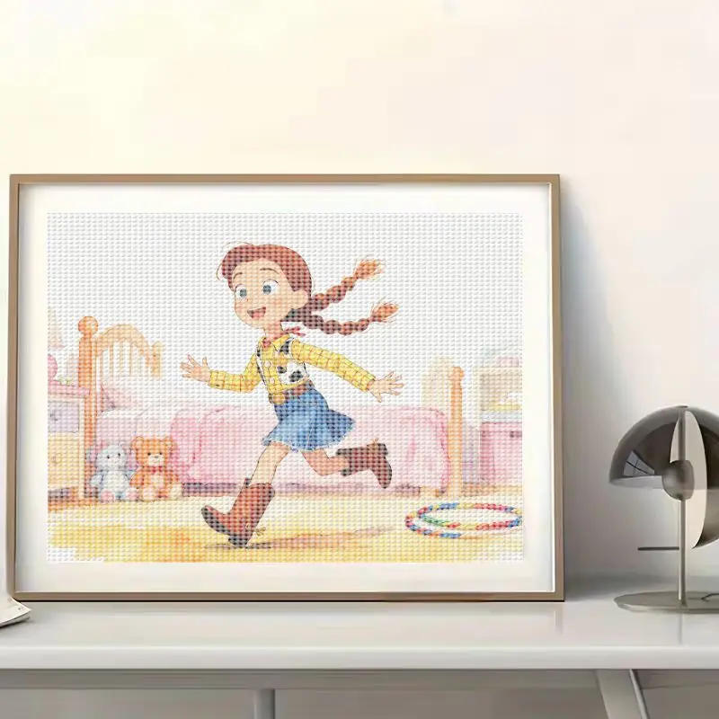 1PC 5D DIY Diamond Painting Kit, Lukisan Berlian Lengkap dengan Gambar Kartun Gadis Koboi yang Lucu, Set Lukisan Kristal Besar untuk Anak-Anak dan Dewasa Pemula