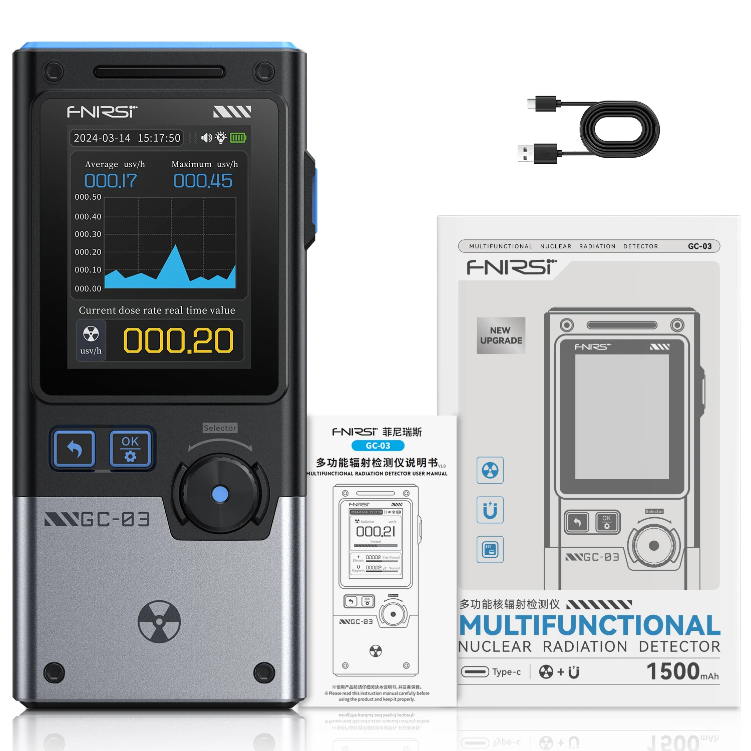 

GC-03 3in1 Geiger Counter Radiation Electric & Magnetic Field Strength, Power, Temperature for X-ray