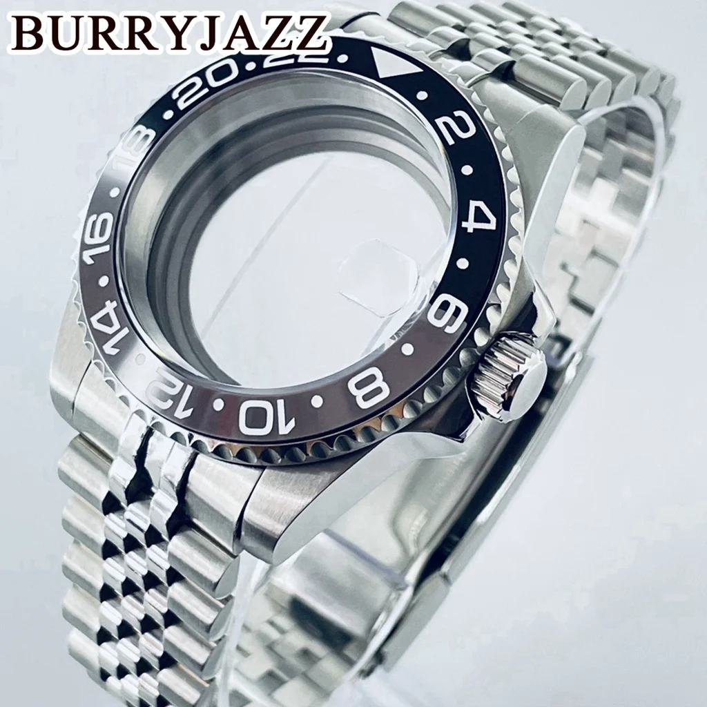 BURRYJAZZ 40mm GMT Case NH35 NH36 NH34 NH38 NH70 NH72 ETA2824 PT5000 Watch Case Sapphire Glass Ceramic Bezel