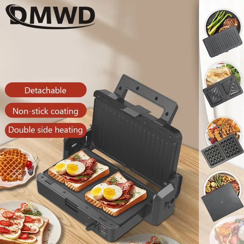 4 in 1 Multifunctioncal Sandwich Maker Temperature adjustable Non-stick Waffle Maker Double side Fast Heating Barbecue Machine