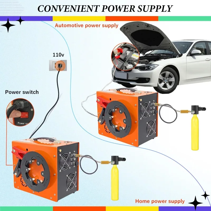 ضاغط P A-ir محمول بقدرة 350 وات محرك قوي بحد أقصى 6000 رطل لكل بوصة مربعة/400 بار لتبريد المياه والمروحة 12 فولت ضاغط A-ir للتوقف التلقائي