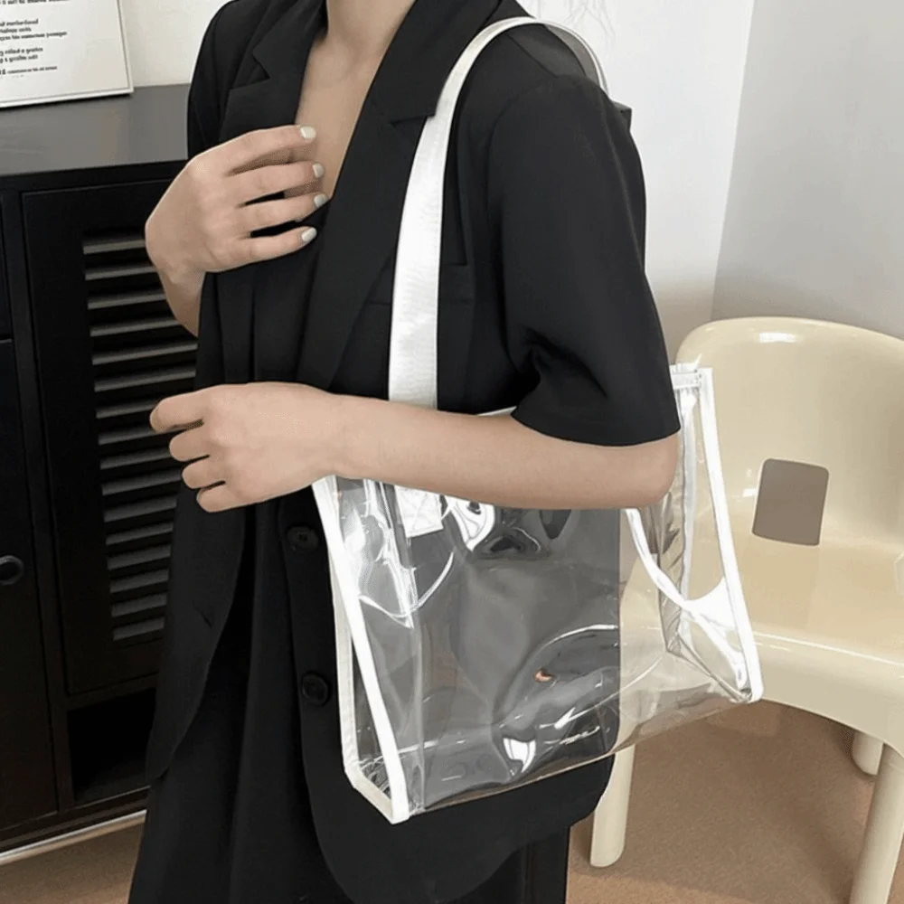 

Квадратная прозрачная сумка-тоут из ПВХ в корейском стиле, цвета желе, большая вместимость, водонепроницаемая, на плечо, для улицы