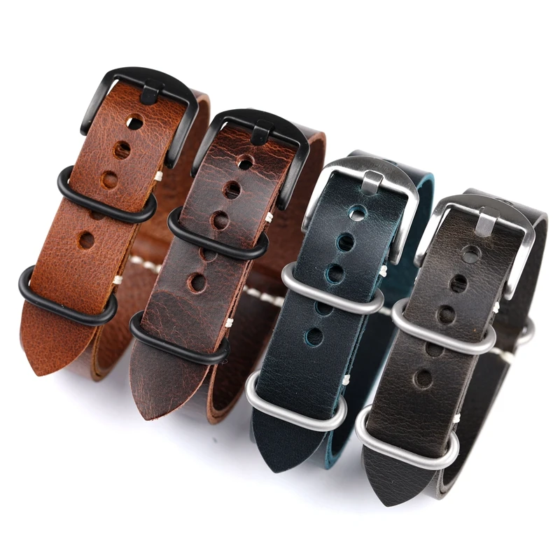 High-Grade Oil Waxed Leather Strap 20MM 22MM 24MM NATO G10 Genuine Leather Vintage Style Italian Head Layer Cowhide Watchband