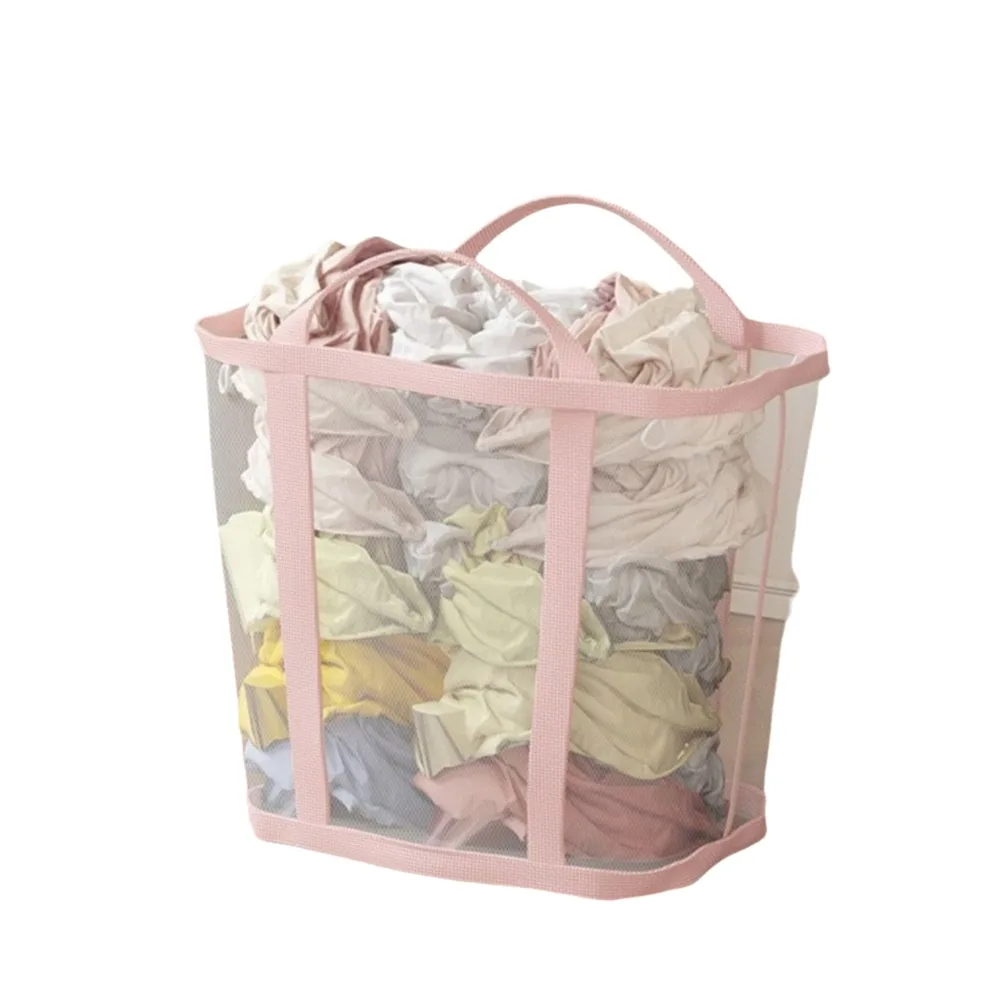 

Wall Mounted Nylon Mesh Laundry Basket Large Capacity Breathable Dirty Clothes Basket with Handle Space Saving