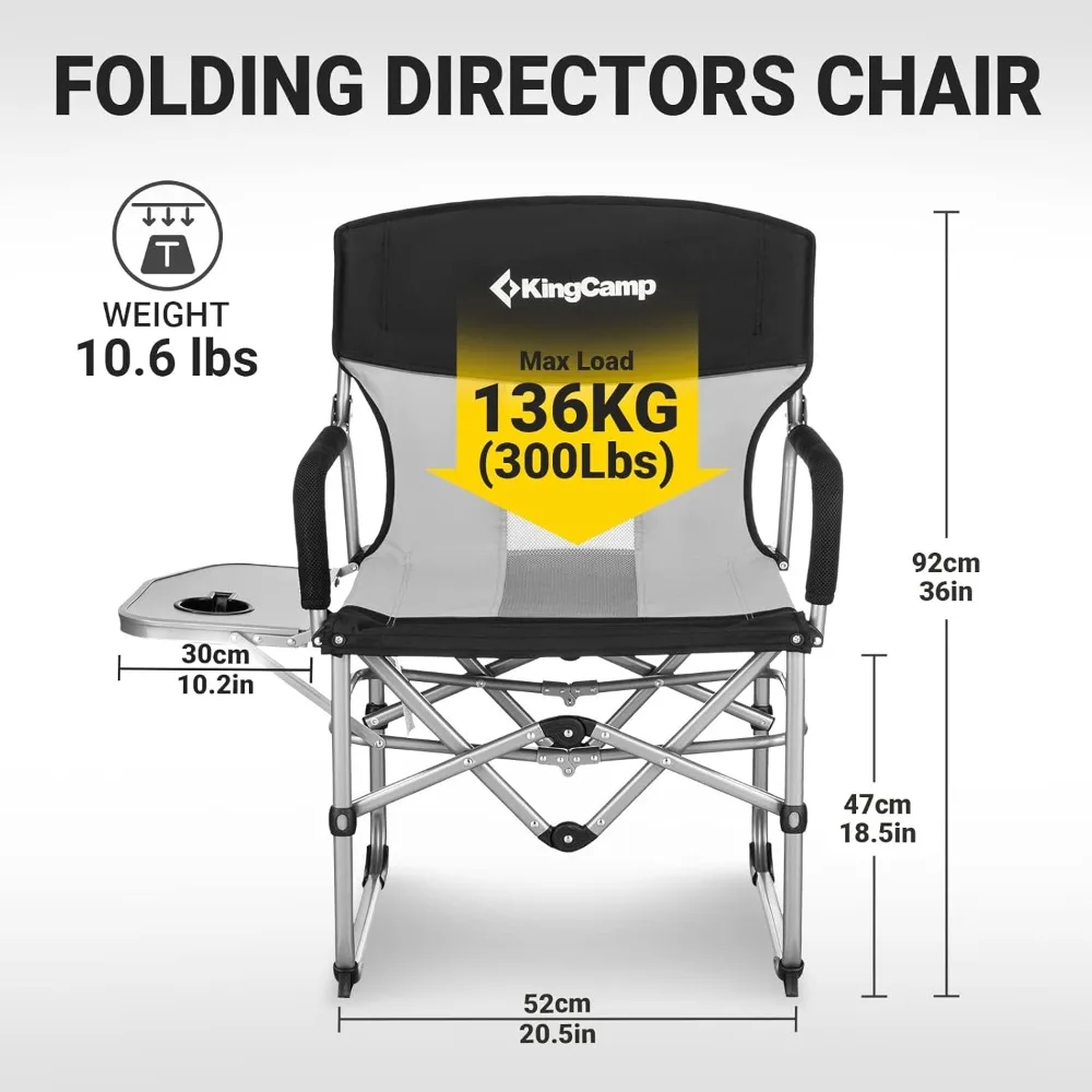 Folding Camping Chair, Heavy Duty Director's Seat for Adults Outside, Portable Lawn Chairs with Side Table Freight free