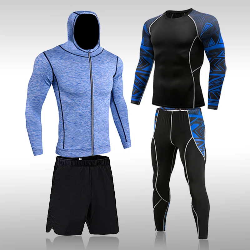 4 Pcs/Set New Top Quality Thermal Underwear Men Sets Compression Sports Suit Sweat Quick Drying Sportswear Breathable Tops Pants