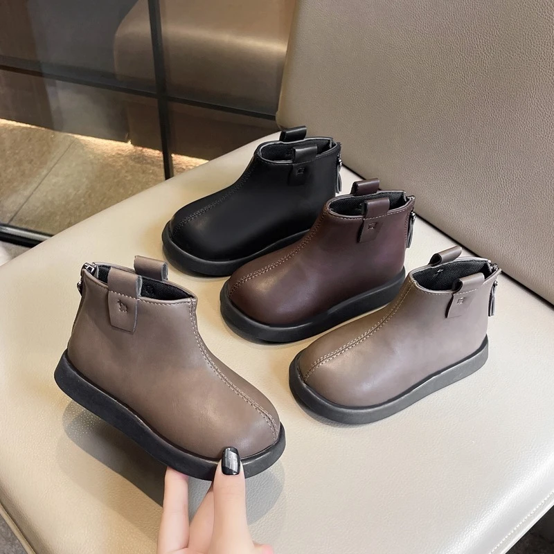 

Детские ботильоны, модные детские кожаные ботинки в корейском стиле с мягкой подошвой, осень-зима 2023, новые короткие сапоги для девочек с круглым носком