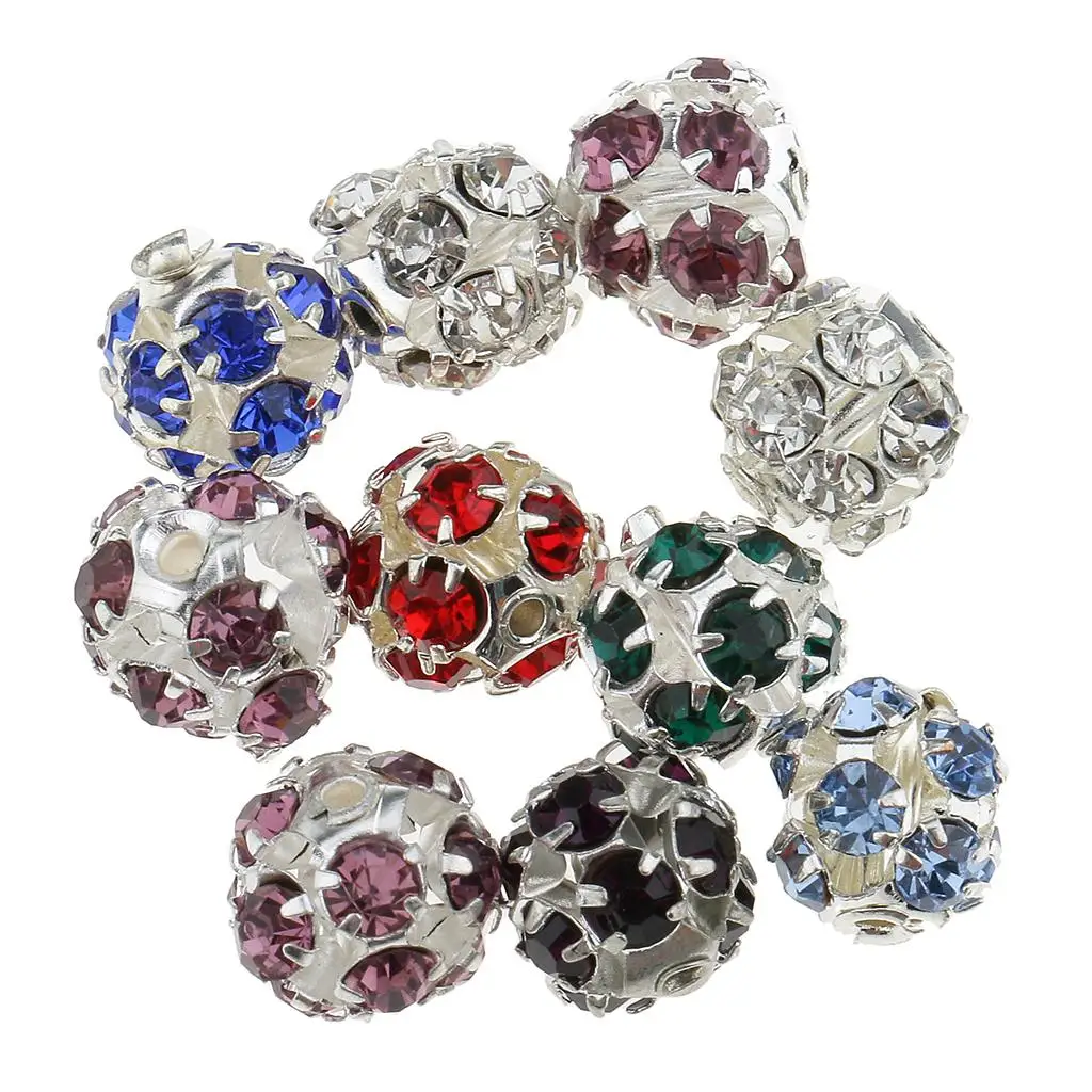 2x 10pcs 8mm Round Metal Crystal Loose Spacer Beads for Jewelry,