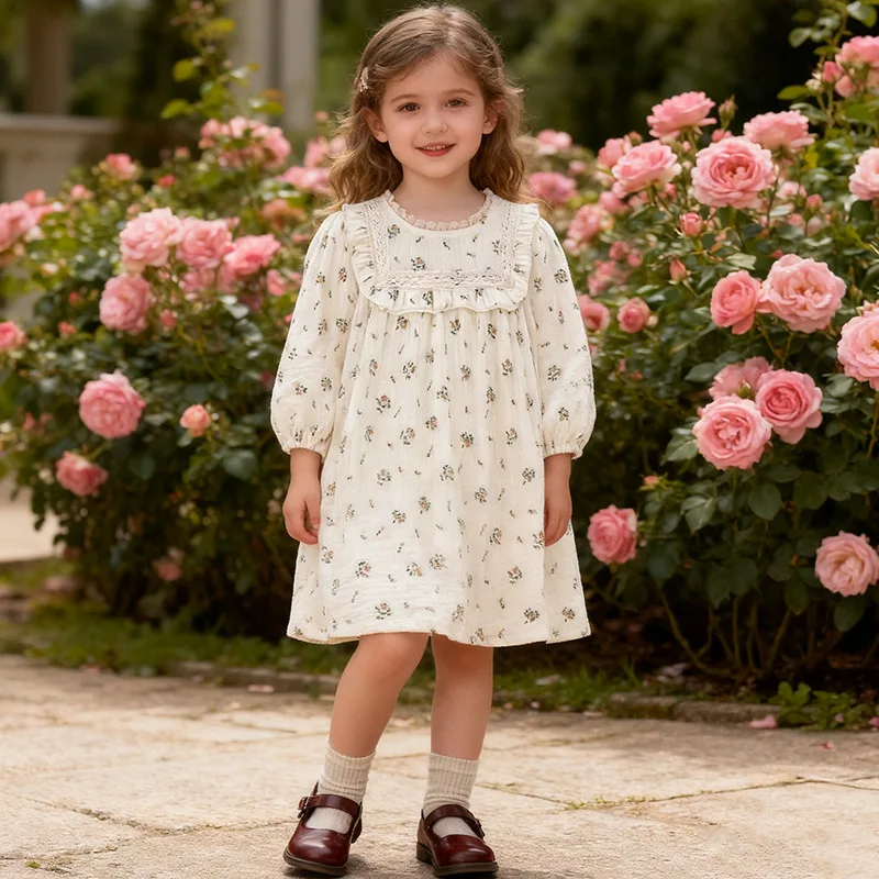 

Girls' Clothing Girls' Dress Baby Girl Spring and Autumn Ruffled Floral Long Sleeve Casual Children's Dress