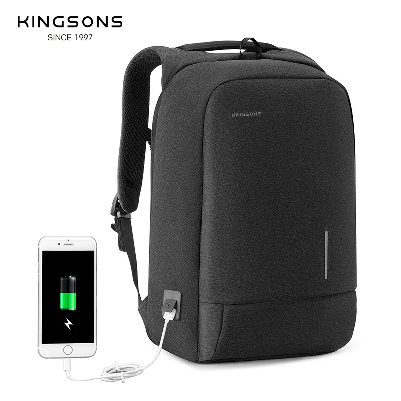 

Kingsons Men's 13-17 Inch Laptop Backpack Simple Reflective Strips 180 Degree Open Shoulder Bag Waterproof Travel Bag USB Charge