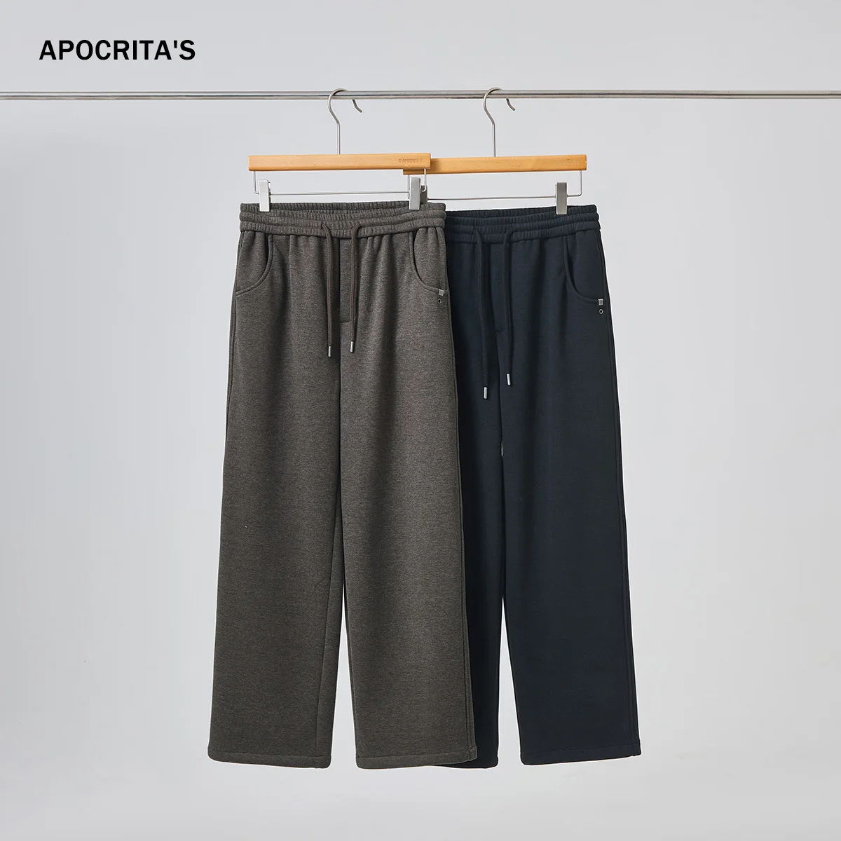 

Men's Casual Trousers Winter Thiened Fce Waist-Cord Straight Leg Drape Versatile Cotton Blend Straight Tube Pants
