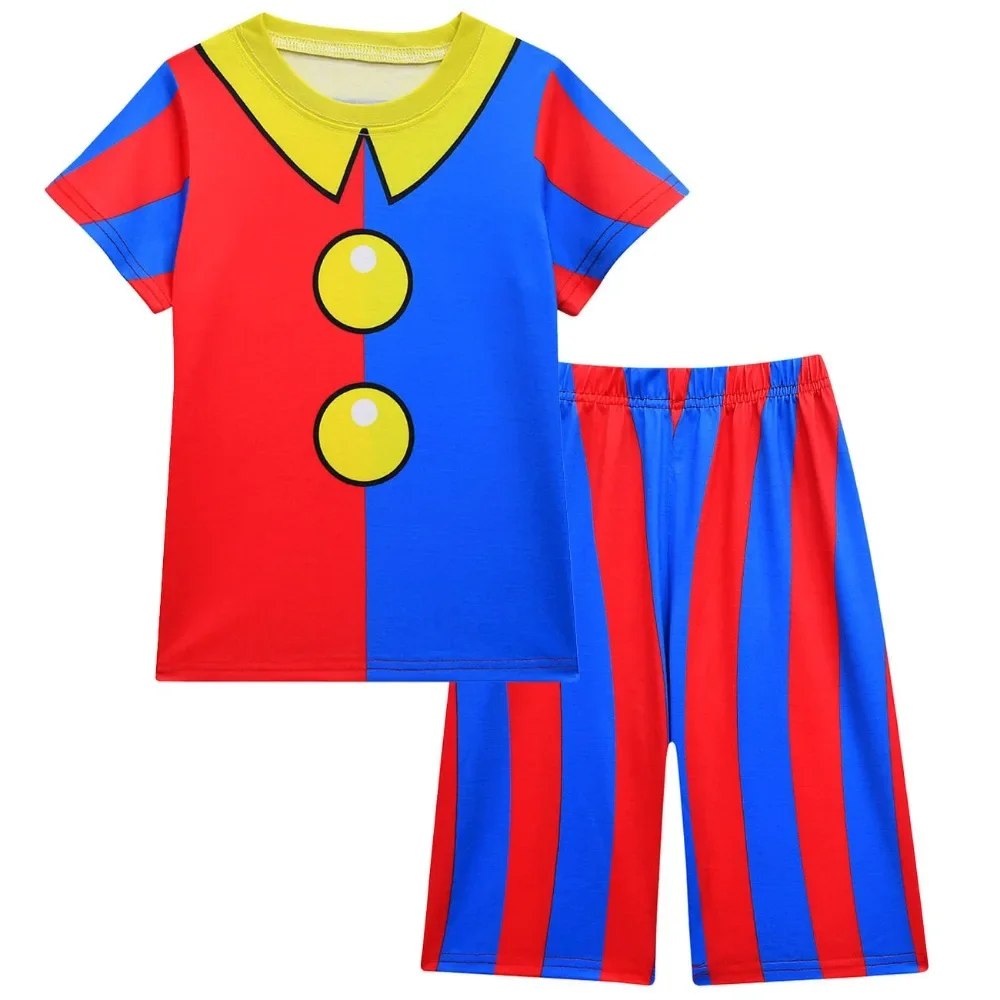 

Anime The Amazing Digital Circus Pomni Tops Shorts Kids Cute Cartoon Printing T-shirt Shorts Halloween Clown Cosplay Costume