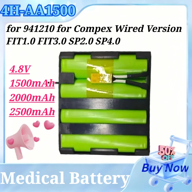 

4H-AA1500 4.8V 1500mAh/2000mAh/2500mAh Medical Battery for 941210 for Compex Wired Version FIT1.0 FIT3.0 SP2.0 SP4.0 Mi-Sport