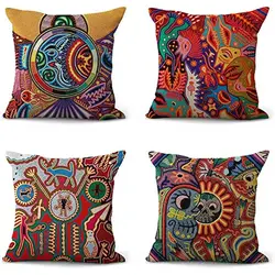 Mexican Huichol Decorative Pillow Cases Colorful Hippie Pillowcase Home Decor Square Soft Sofa Bed Couch Pillow Cover 40x40cm